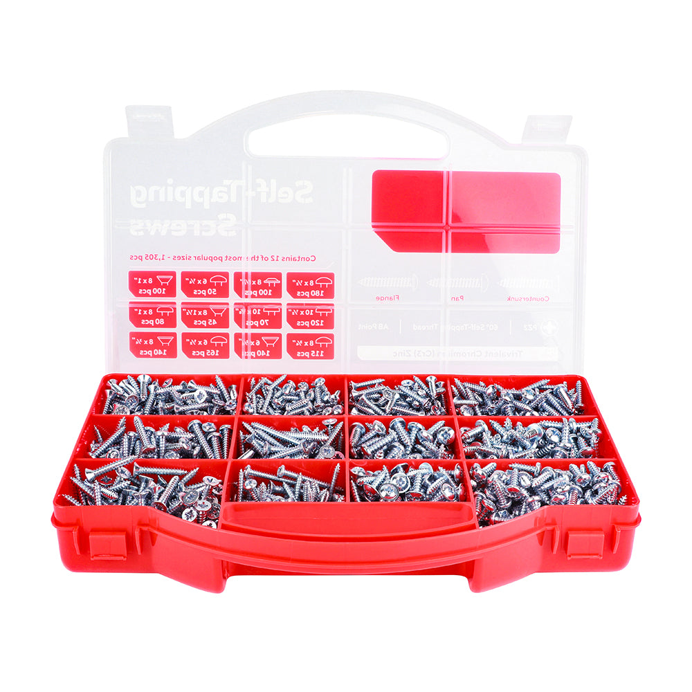 Metal Tapping Screws - Mixed Tray - PZ - Self-Tapping - Zinc - 1,305pcs